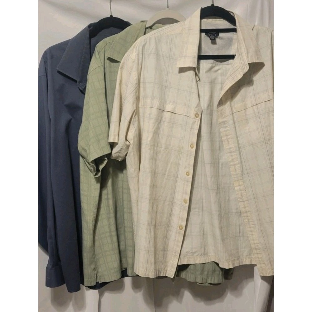 3 Van Heusen Men's Dress Shirts Charcoal Green Beige 18  181/2 Short Long Sleeve